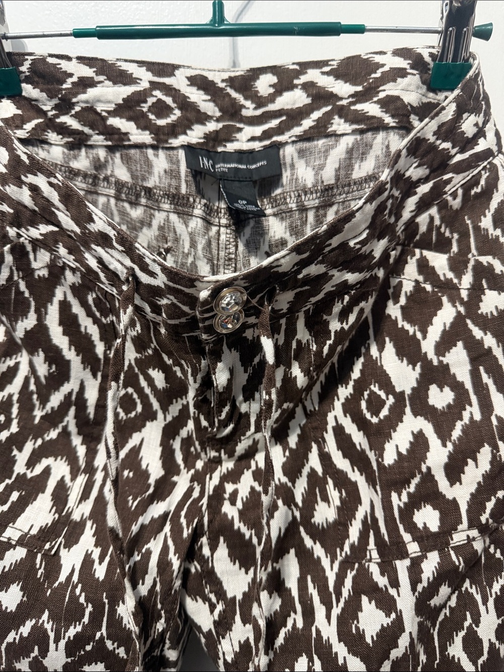 INC International Concepts Brown and White Ikat Wide-Leg Pants